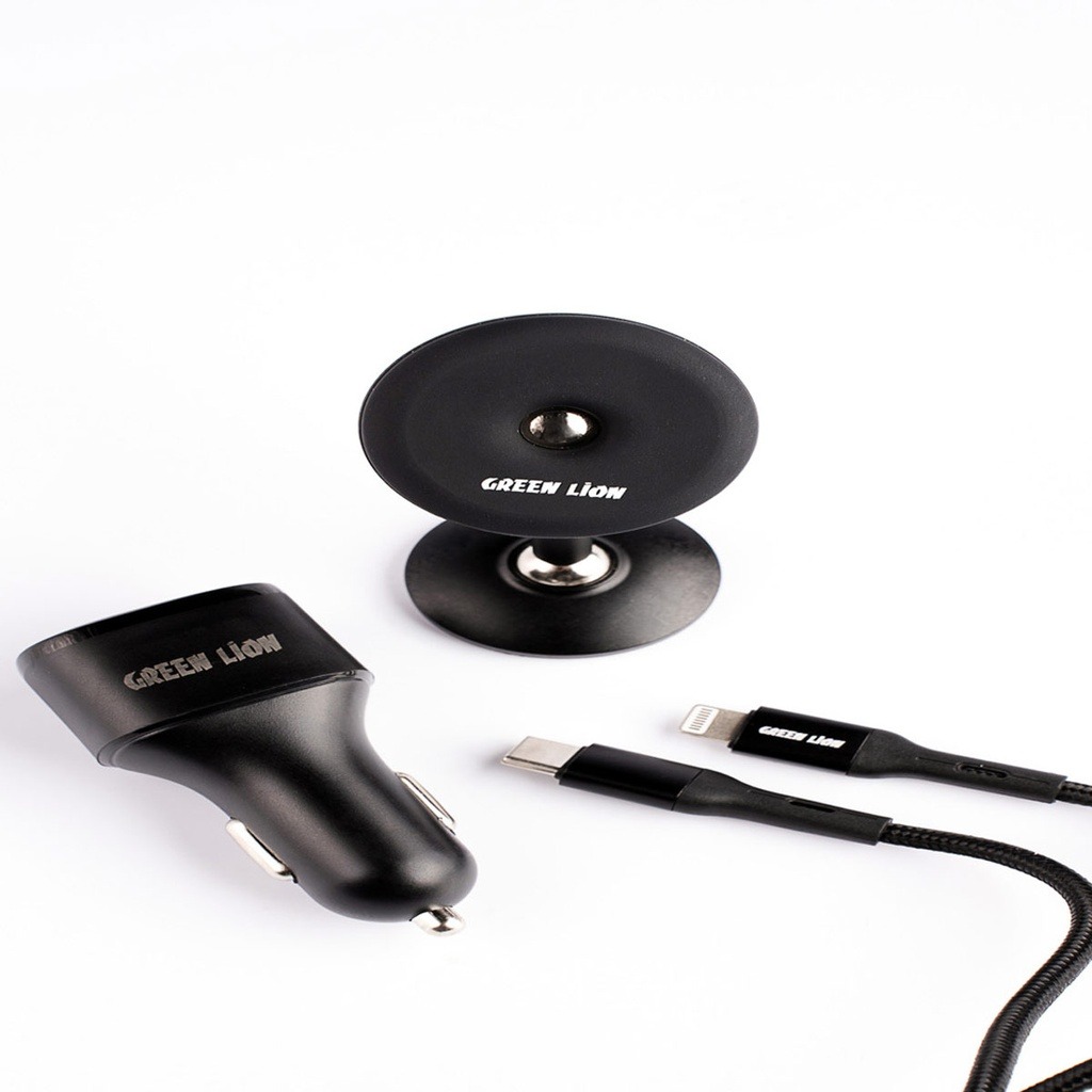 Green 3 in 1 Combo Magnetic Car Holder Car Charger 20W PDQC USBC to Lightning Cable 12M 20W Black Trend Store